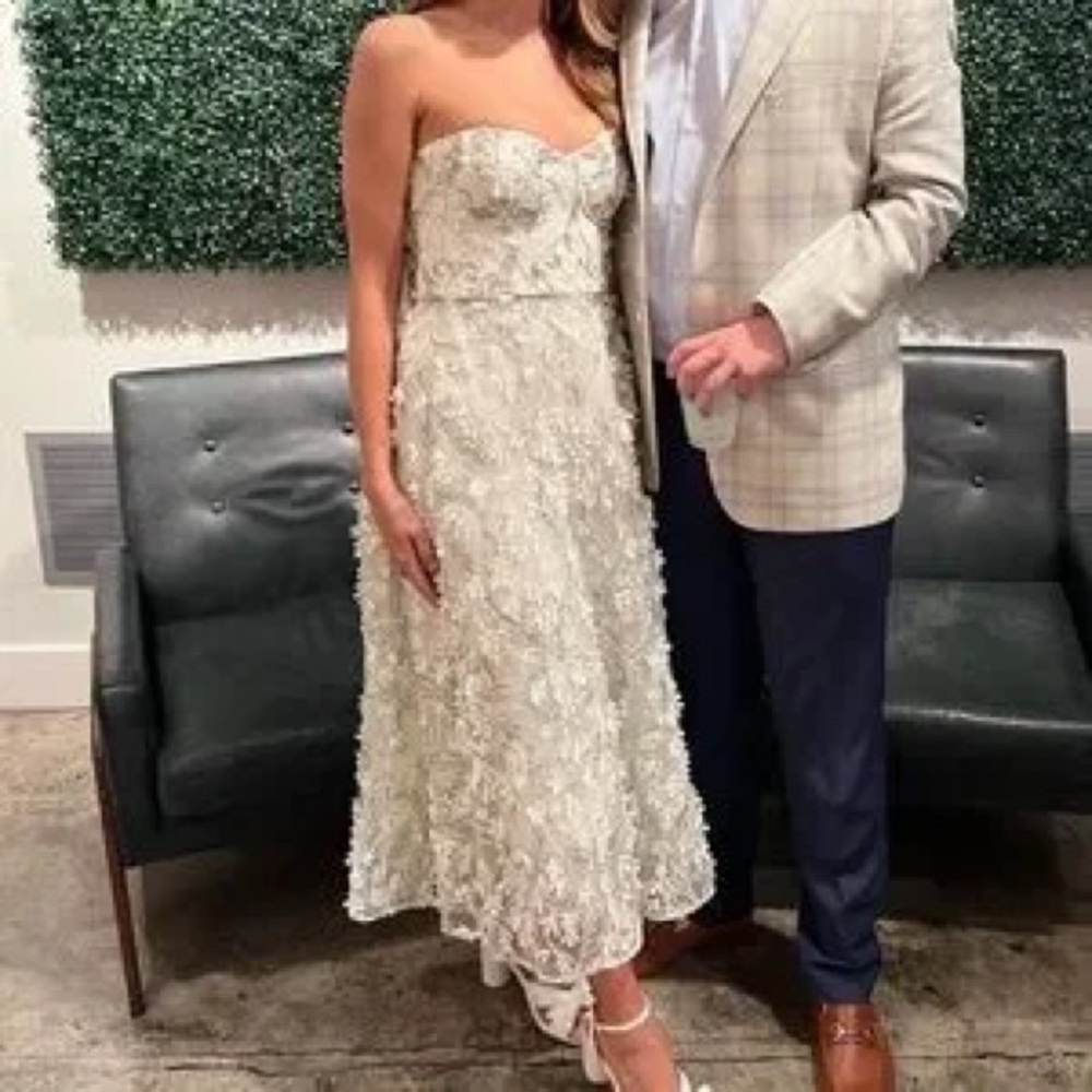 Marchesa Notte White Flower Appliqué Arabella Dress